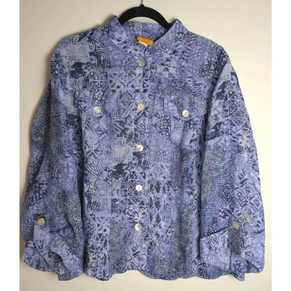 Ruby Rd Womens Top Button Up Collared Shirt Pockets Indigo Size 20W Coastal Prep - Picture 1 of 9